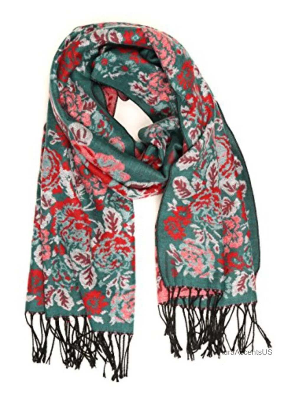 Floral Double Layer Pashmina Shawl Wrap with Fringe
